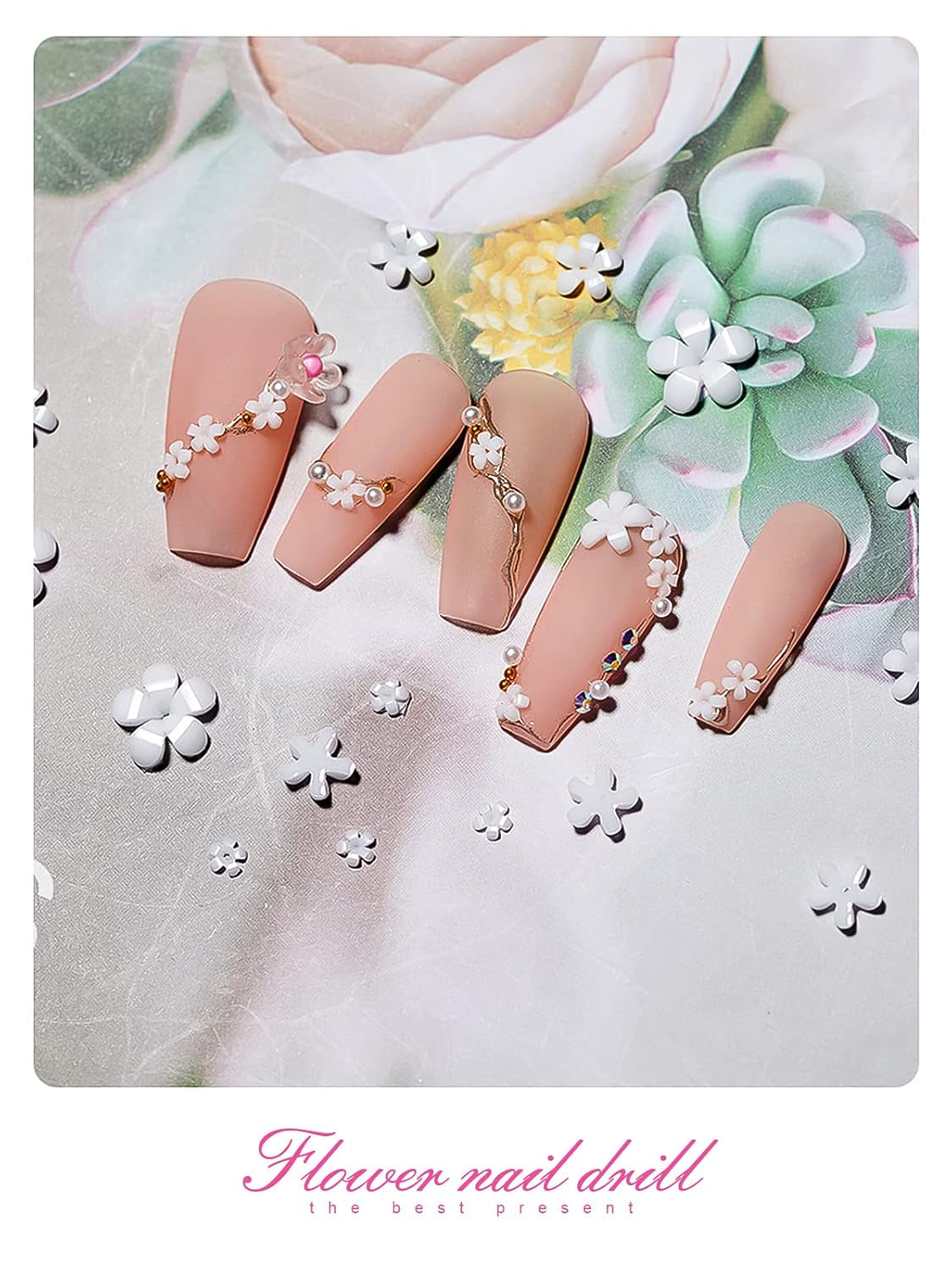 Kalolary Ciondoli per Nail Art Fiori, Fiori in Acrilico 3D per Unghie Cinque Petali Ornamenti Floreali Gemme per Unghie Strass Perline in Metallo Misto per Creazione di Gioielli Fai da Te Nail Art Design (2 Scatole)