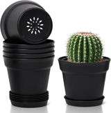 T4U Vaso da Fiori in Plastica con Sottovaso da 16 cm, Set di 6 Vasi per Erbe in Plastica con Fori di Drenaggio Multipli, Vaso Rotondo per Piante Succulente da Interno e da Balcone, Cactus, Bianco