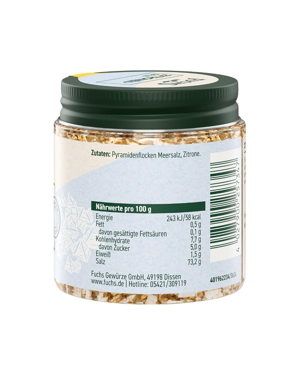 Fuchs Gewürze - Citronensalz | Toppingsalz mit Pyramidenflocken & Zitrone | Verfeinerung croccante per pesce e gemme | Sale al limone in qualità Premium | 60 g nel wiederverschließbaren Gewürzglas