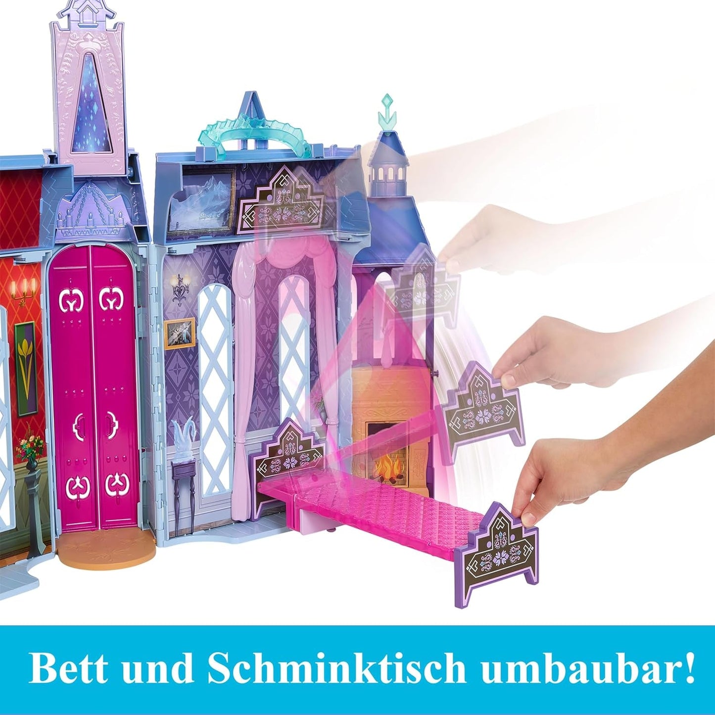 Mattel Disney Frozen - Casa delle bambole Castello Arendelle (60 cm+) con la bambola Elsa, 4 parchi giochi e 15 mobili e accessori Disney Frozen II, HLW61