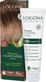 LOGONA Natural Cosmetics Crema colorante vegetale per capelli 240 Nougat Brown, Tintura naturale per capelli castani con henné, crema colorante per toni castani, colorazione per capelli scuri, 150ml Tintura per capelli Naty Shop 240 Nougat Brown