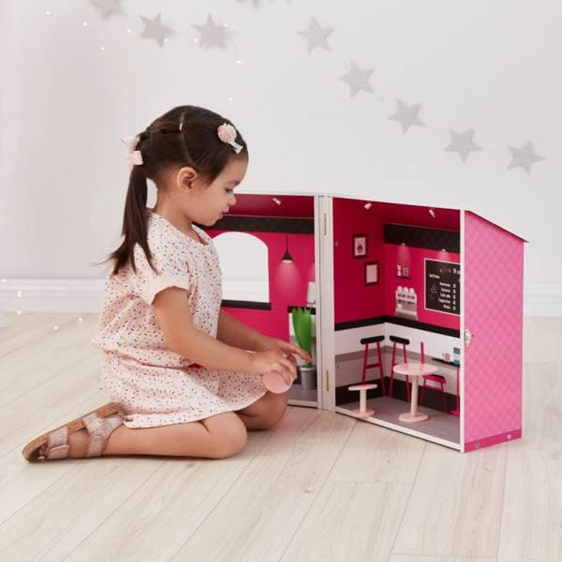 Teamson Kids - Casa delle bambole Dreamland City Café 30 cm - Rosa/Bianco/Nero