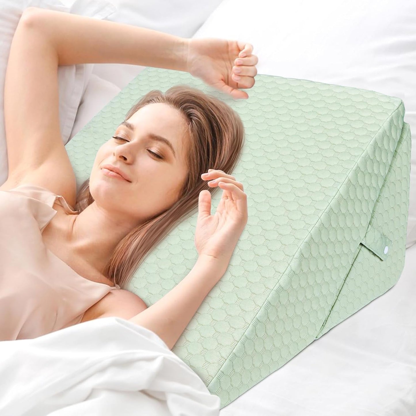Cuscino a cuneo regolabile per bambini, cuscino da lettura in schiuma ad alta densità per letto e divano, cuscino ergonomico per la testa del letto a cuneo per apnea da reflusso notturno, cuscino per le gambe/cuscino per la schiena per il gioco e la lettura (Verde)