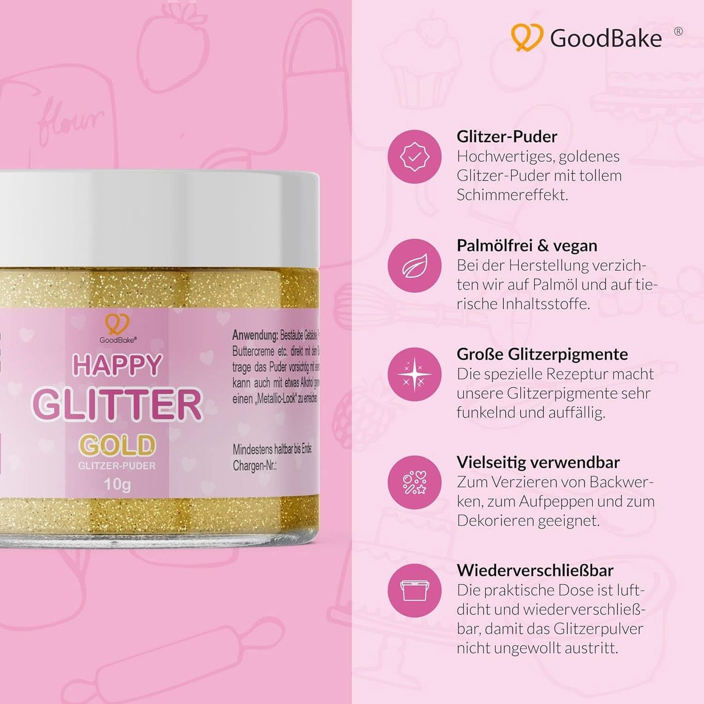 Goodbake Happy Glitter Gold - Glitter alimentari commestibili, 10 grammi Glitter Naty Shop