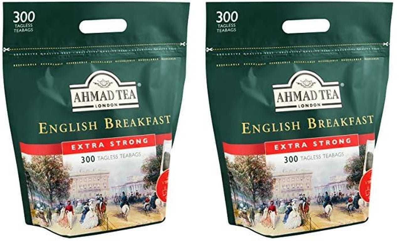 Tè Ahmad - Colazione inglese - Tè nero da colazione - Tè Assam e Ceylon - Bustine di tè inglesi senza fascia con 2 g di tè per porzione - Confezione grande da 300 bustine di tè (confezione da 2)
