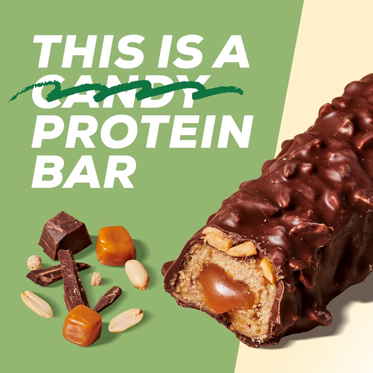 MaxiNutrition Barretta proteica vegana cremosa con cioccolato, arachidi e caramello 12x45g - barretta proteica vegana, 18% di proteine, 8,3 g per barretta, basso contenuto di zucchero (0,9 g), senza zuccheri aggiunti, senza aromi artificiali