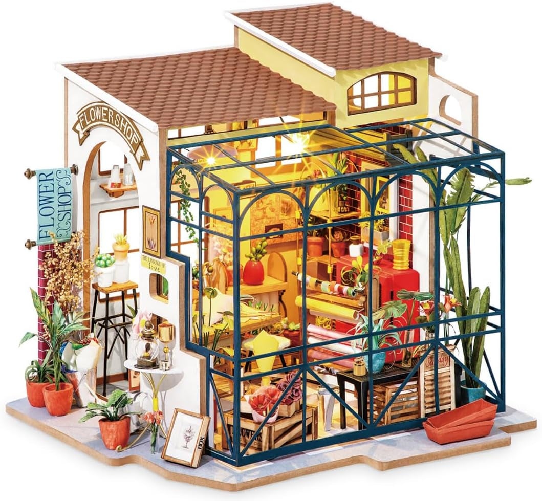 Robotime DG145 Rolife Emily's Flower Shop Casa delle bambole in miniatura Realizzata in legno, metallo, tessuto e cartone, Dimensioni: 22 X 15 X 17 Cm, Case delle bambole Naty Shop Titolo predefinito