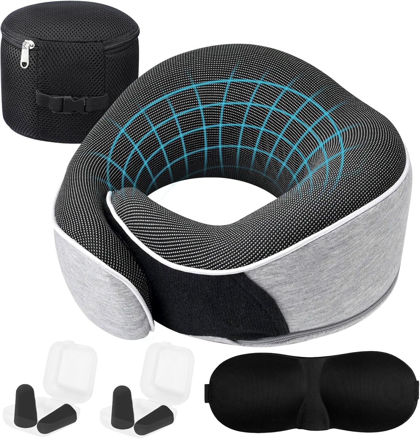 Cuscino per il collo Cuscino da viaggio in memory foam Cuscino per collo in memory foam dal design ergonomico con maschera per gli occhi 2 tappi per le orecchie e custodia Perfetto per dormire sulla strada quando si viaggia Naty Shop Cuscini ortopedici cervicali Titolo predefinito