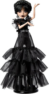Monster High Wednesday Doll, figura da collezione Rave'N Wednesday in abito gotico nero ispirato alla scena della danza, accessori premium e supporto per bambola, HXJ03