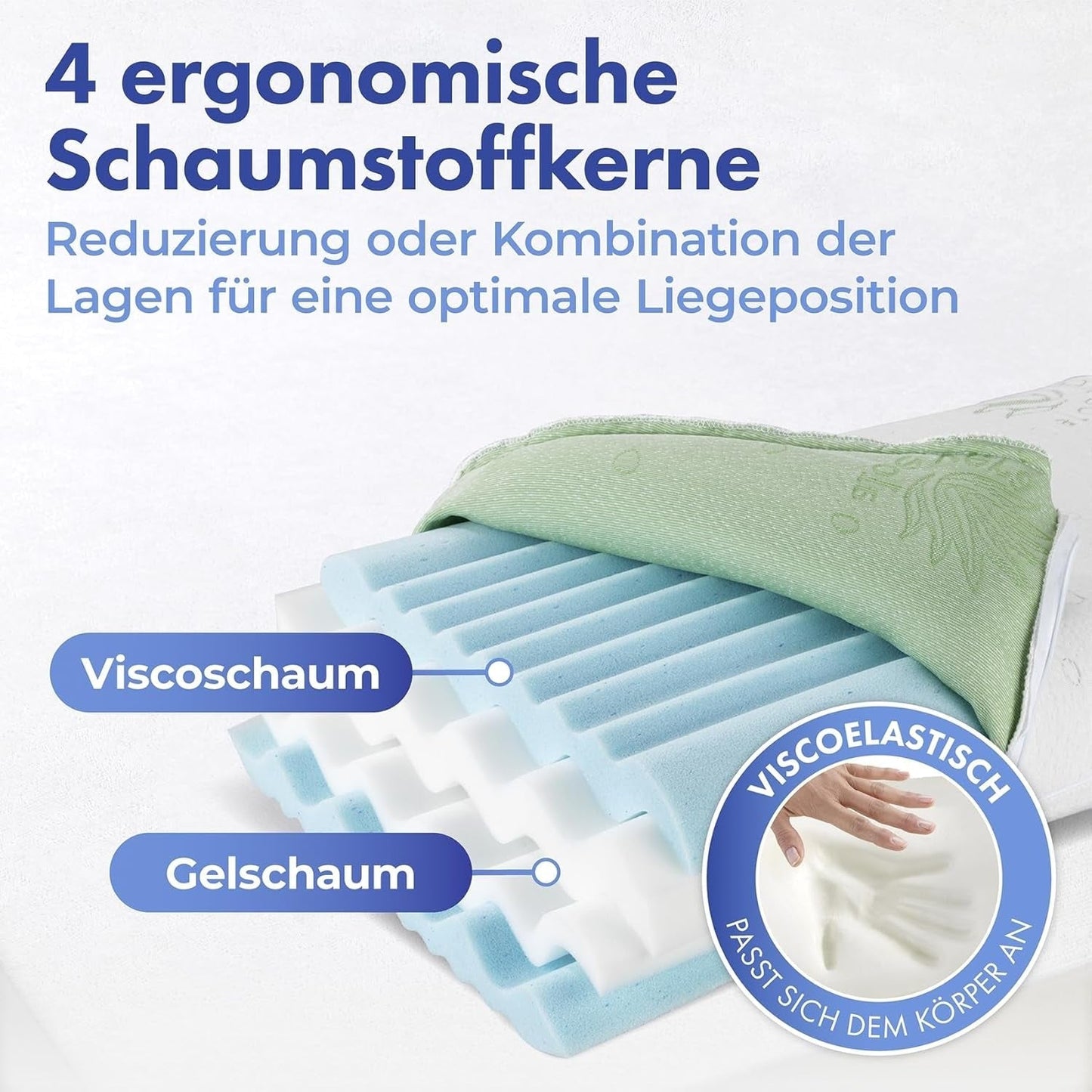 Cuscino di supporto per il collo in visco Maximex, Cuscino di supporto traspirante con imbottitura in schiuma ergonomica, Cuscino di supporto per il collo regolabile in altezza e altezza per un sonno ristoratore, Con aloe vera Cuscini standard Naty Shop