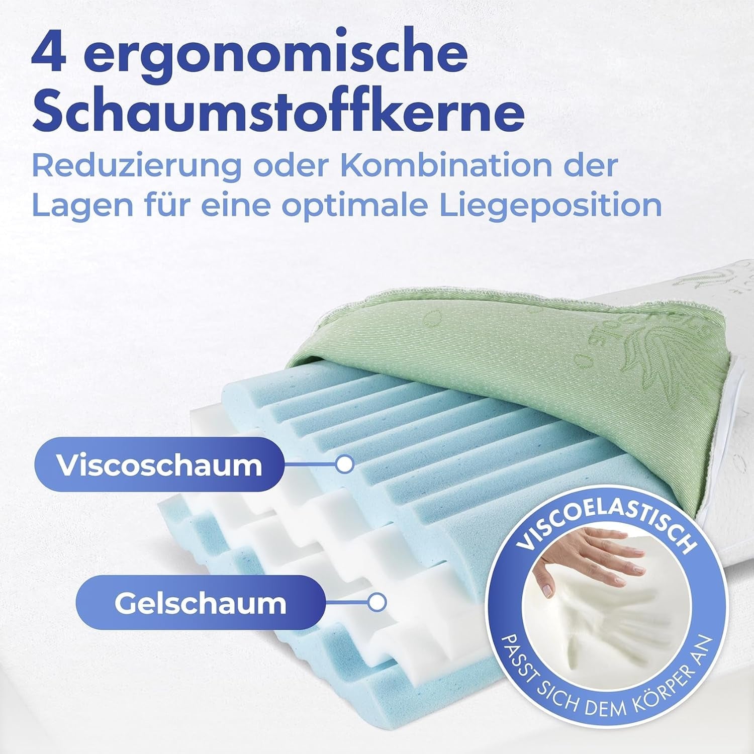 Cuscino di supporto per il collo in visco Maximex, Cuscino di supporto traspirante con imbottitura in schiuma ergonomica, Cuscino di supporto per il collo regolabile in altezza e altezza per un sonno ristoratore, Con aloe vera Cuscini standard Naty Shop