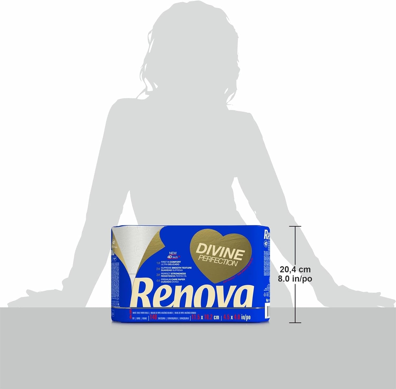 Carta igienica Renova Renova Divine Perfection, 42 rotoli, carta igienica Premium, 4 veli, ultra morbida, extra resistente, spessa, morbida e assorbente, carta certificata FSC, 4400G