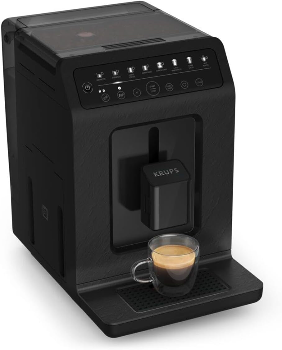 Macchina per caffè espresso automatica Krups EA897B Evidence ECOdesign, funzione automatica espresso e cappuccino, tecnologia Quattro Force, tazze per il latte one-touch, 8 preimpostazioni, sistema del latte, 1450 W