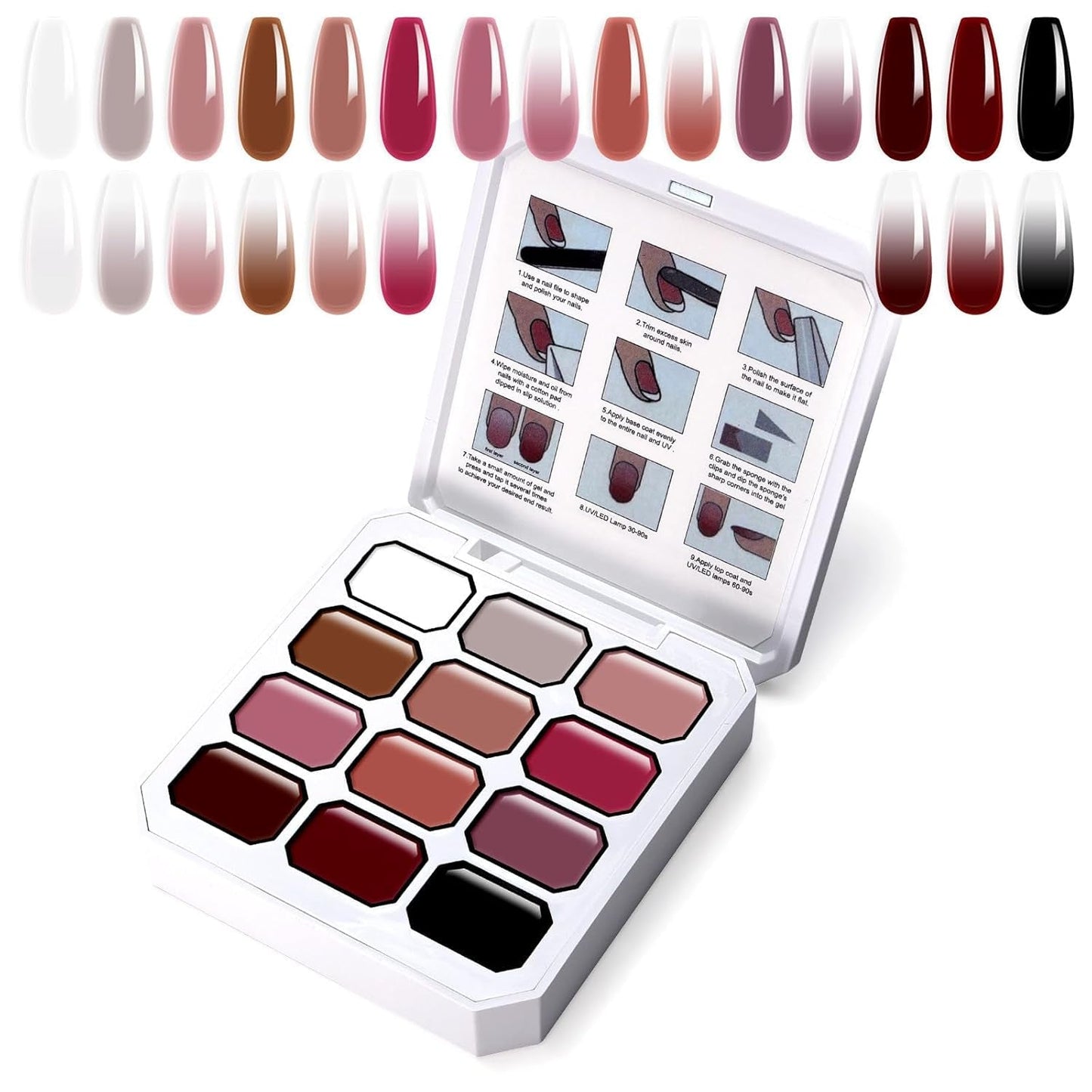 Gel per pittura sfumata, 12 colori di smalto gel sfumato con 100 spugne per unghie e 4 artigli in metallo per french manicure, nail art fai da te, set I
