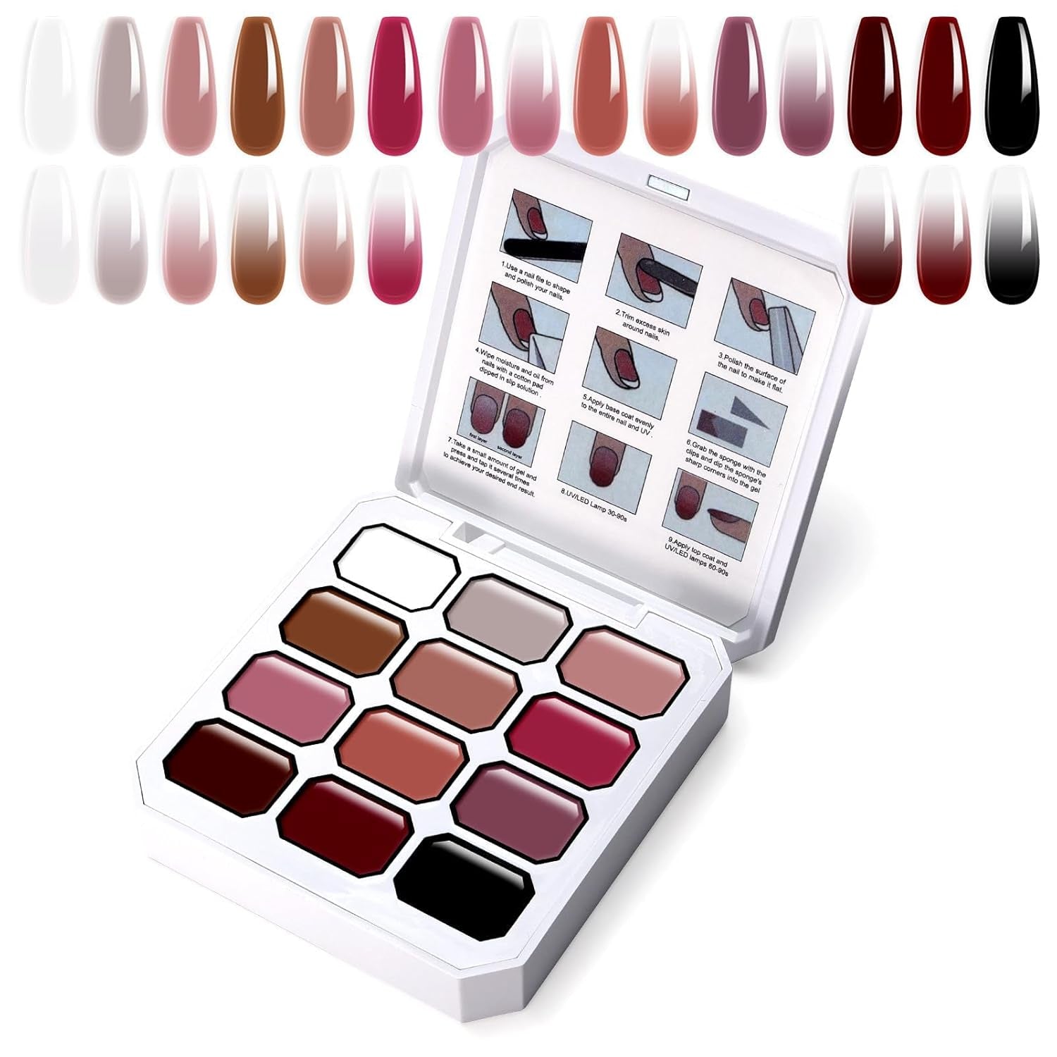 Gel per pittura sfumata, 12 colori di smalto gel sfumato con 100 spugne per unghie e 4 artigli in metallo per french manicure, nail art fai da te, set I