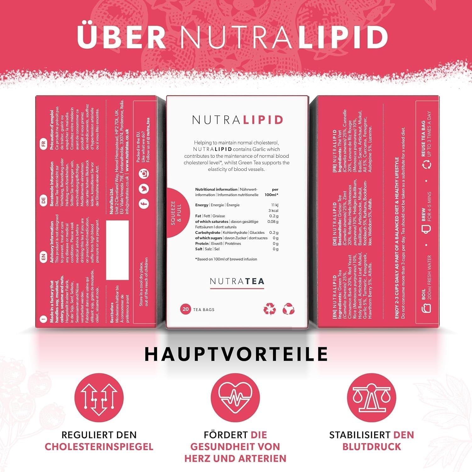 Nutra Tea NUTRALIPID, tè riequilibrante dello zucchero nel sangue Aiuta a mantenere i livelli di zucchero nel sangue, tè dimagrante Migliora il metabolismo e può sopprimere l'appetito, 20 bustine di tè riutilizzabili