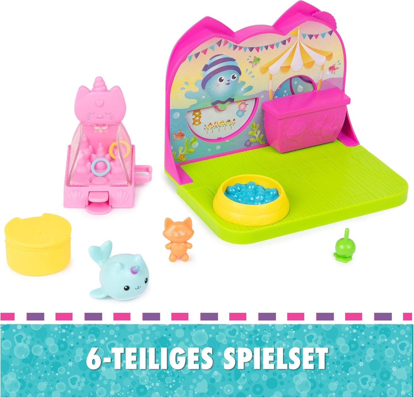 DREAMWORKS GABBY'S DOLLS HOUSE - Set da gioco per camera Deluxe, sala per feste Kitty Narwhale, mobili e accessori a tema, dai 3 anni in su