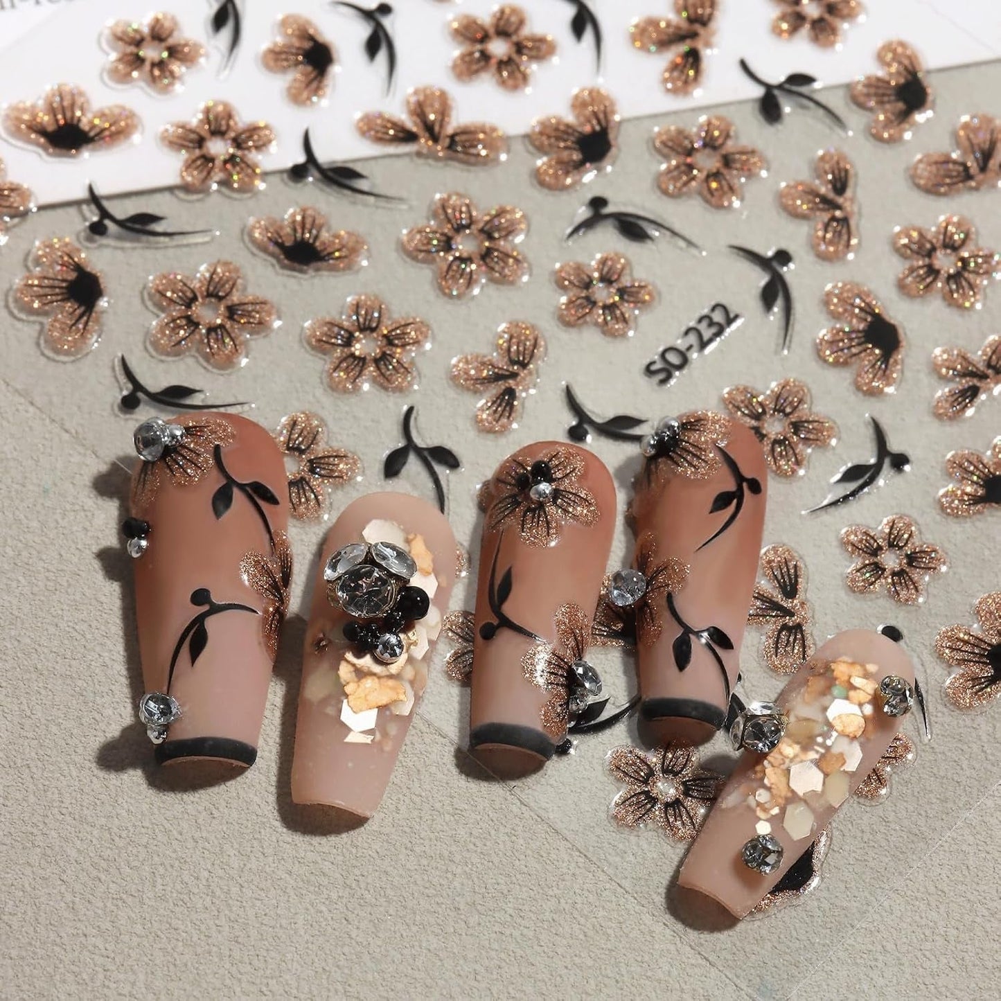 JMEOWIO 6 Blatt 3D Nagelsticker Blumen Nail Art Sticker Selbstklebend Nagelaufkleber 5D Stereoscopico Frühling Sommer Blumen Dekoration Nageldesign Zubehör