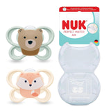Ciucci NUK Perfect Match per neonati | 0-6 mesi | Ciucci ortodontici che favoriscono la circolazione dell'aria e prevengono la sbavatura | 95% di accettazione da parte dei bambini** | Volpe/Orsacchiotto | Confezione da 2