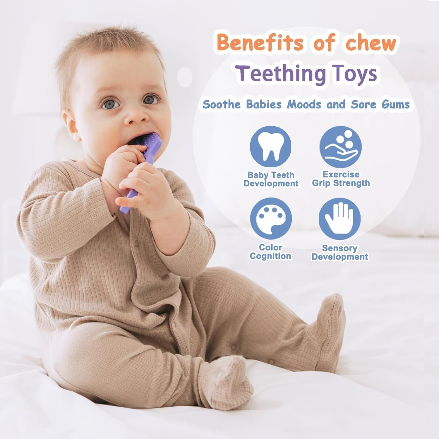 Massaggiagengive per bambini [Originale] - Giocattolo per massaggiagengive in silicone, fantastico massaggiagengive, ausilio per la dentizione, senza BPA | Giocattoli, accessori e regali per bambini dai 3 mesi in su | Confezione da 4