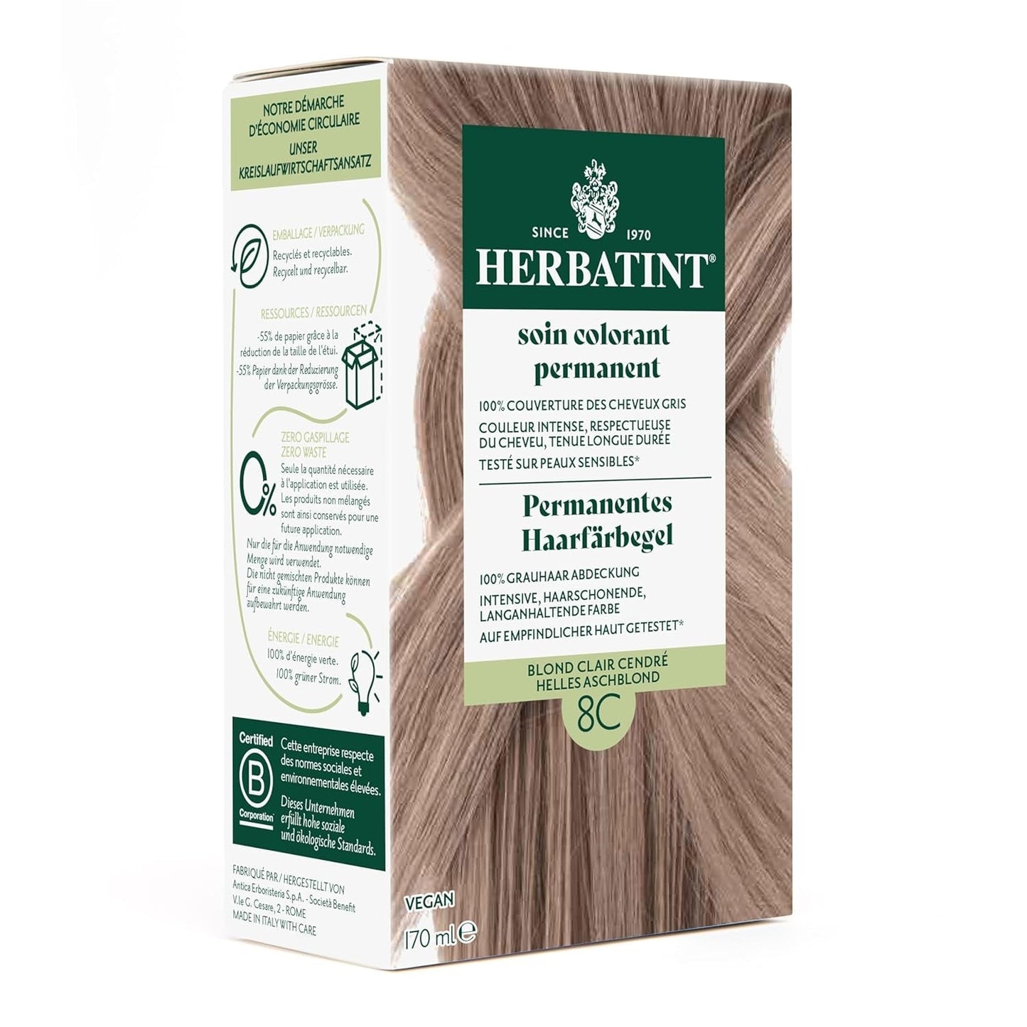 Gel Colorante Permanente Per Capelli 6N Biondo Scuro - 170ml I Senza Ammoniaca, Copertura 100% Capelli Grigi I Testato su Pelli Sensibili, con 8 Estratti Vegetali Naty Shop Tinture Per Capelli 8C Biondo Grigio Chiaro