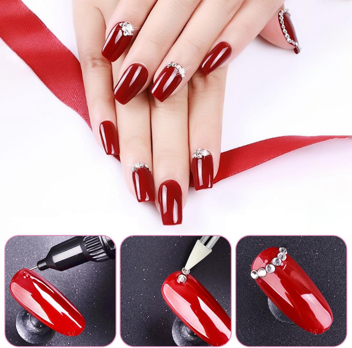 4600 pezzi Strasssteine ​​​​per Nägel, Nagel Glitzersteine ​​3 Verschiedene Stil Flache Nail Gems Nägel Steine ​​​​Klein Nagel Steinchen Mit Pinzette Und Strass Picker Dotting Pen Für Nägel/Kleidung/Handwerk