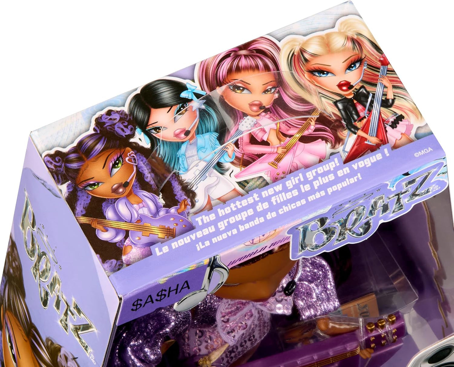 BRATZ Pop Starz Sasha – Bambola alla moda con portachiavi da collezione, vestito e accessori musicali