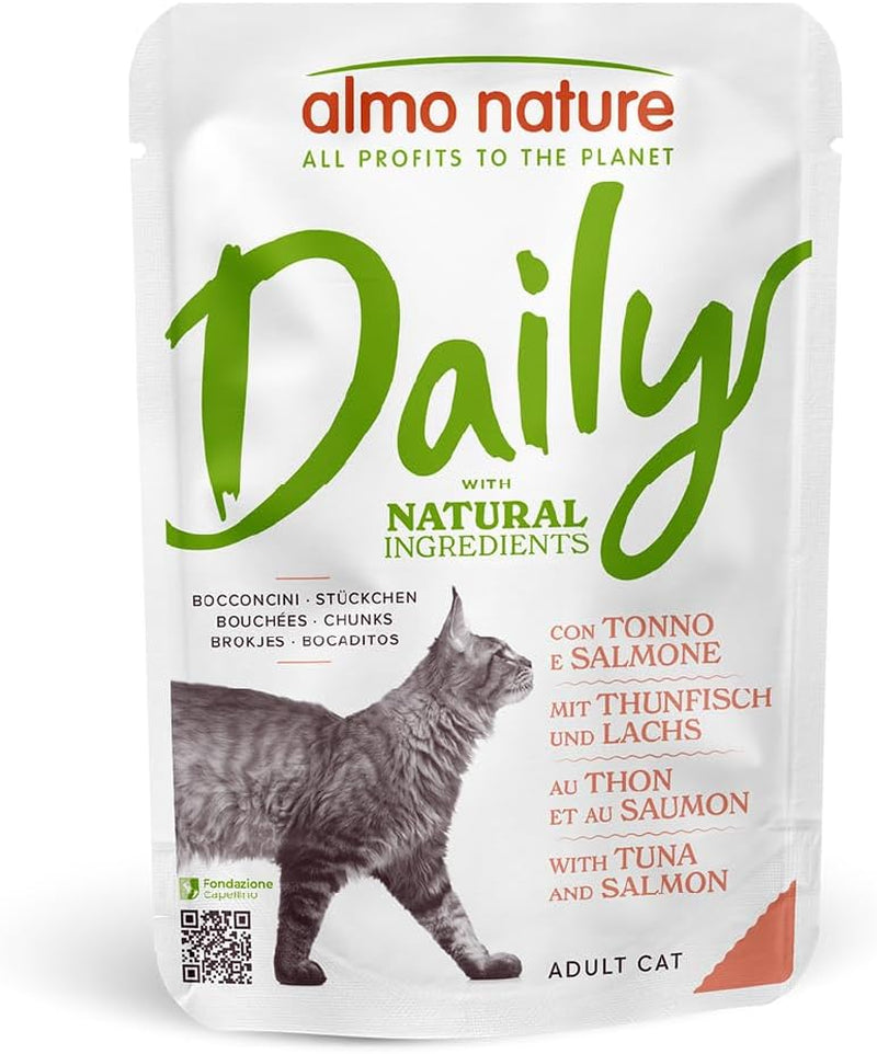 Almo Nature Daily - Alimento umido per gatti - Tonno e Salmone - 70g, Confezione da 30