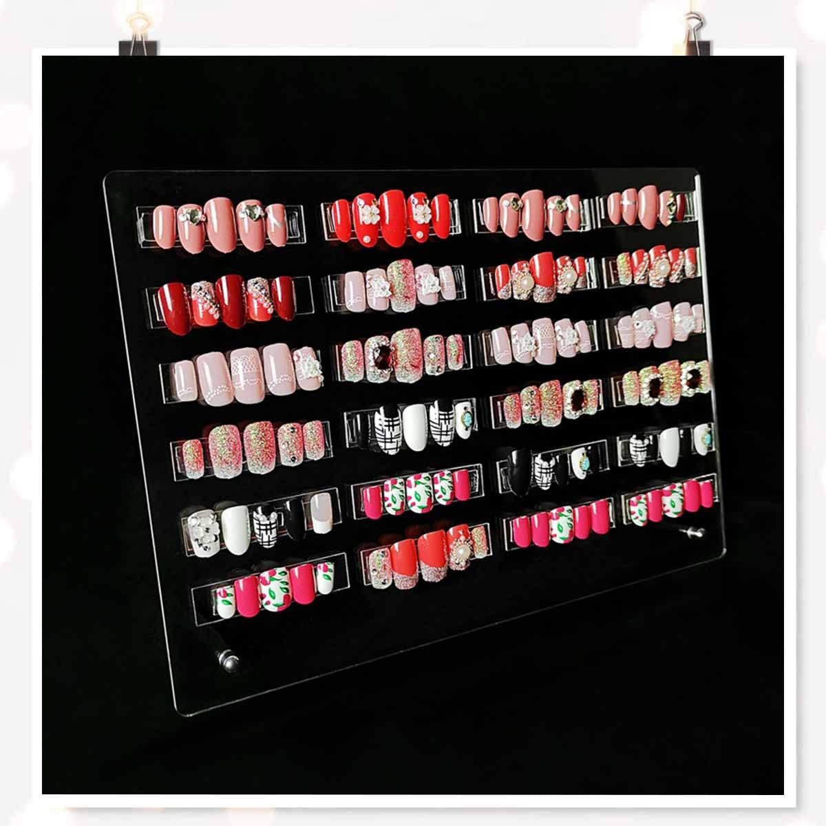 Pannello display per unghie in vetro acrilico con strisce display e nano adesivo, display per punte delle unghie, cartella colori trasparente per nail art, display per nail art, display per esercizi per unghie (trasparente)