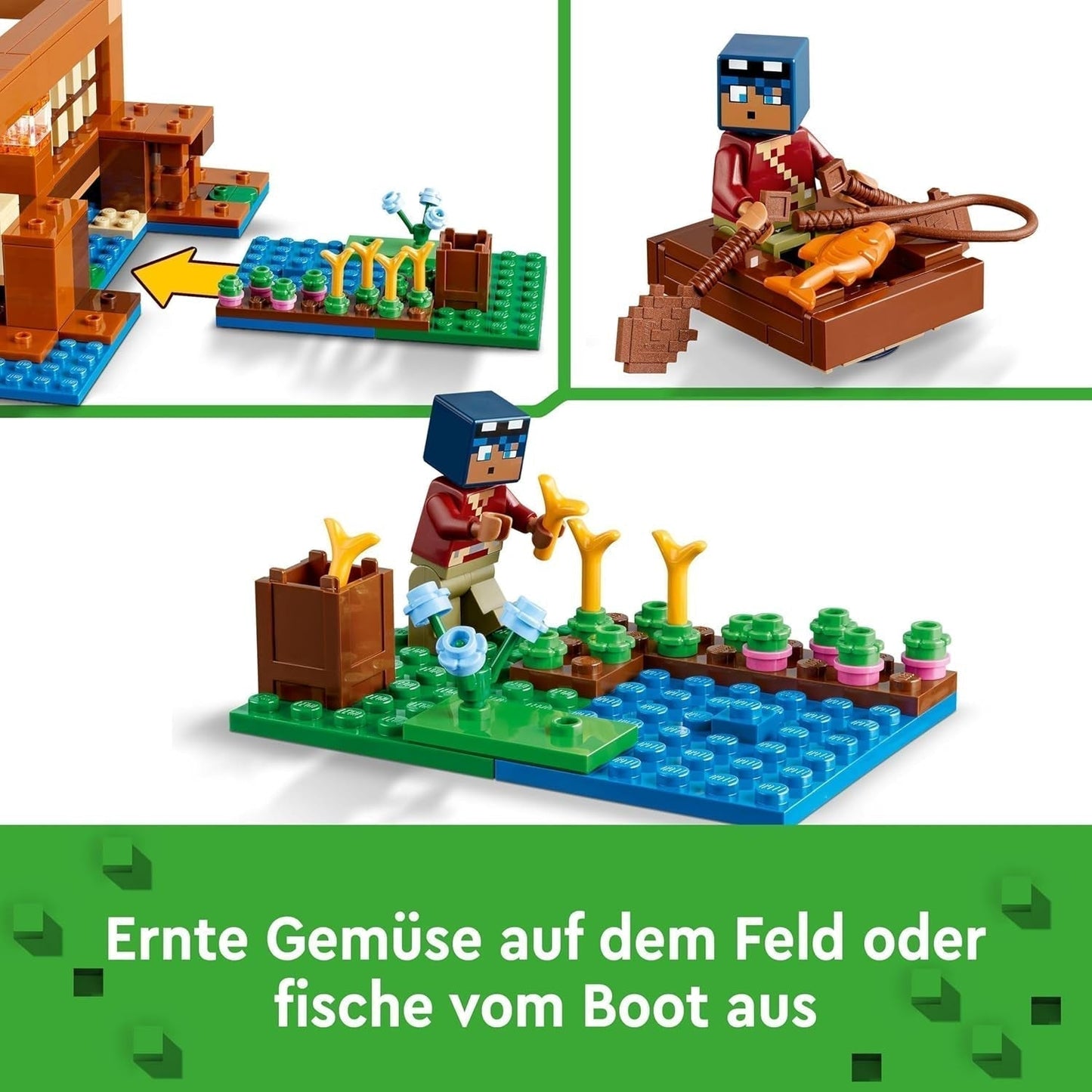 LEGO Minecraft La casa della rana, casa giocattolo con personaggi tra cui zombie, melma e uomo che sta annegando, più accessori come barca giocattolo e banco da lavoro, regalo per ragazzi e ragazze a partire da 8 anni 21256 Set da costruzione Besuche den LEGO-Store