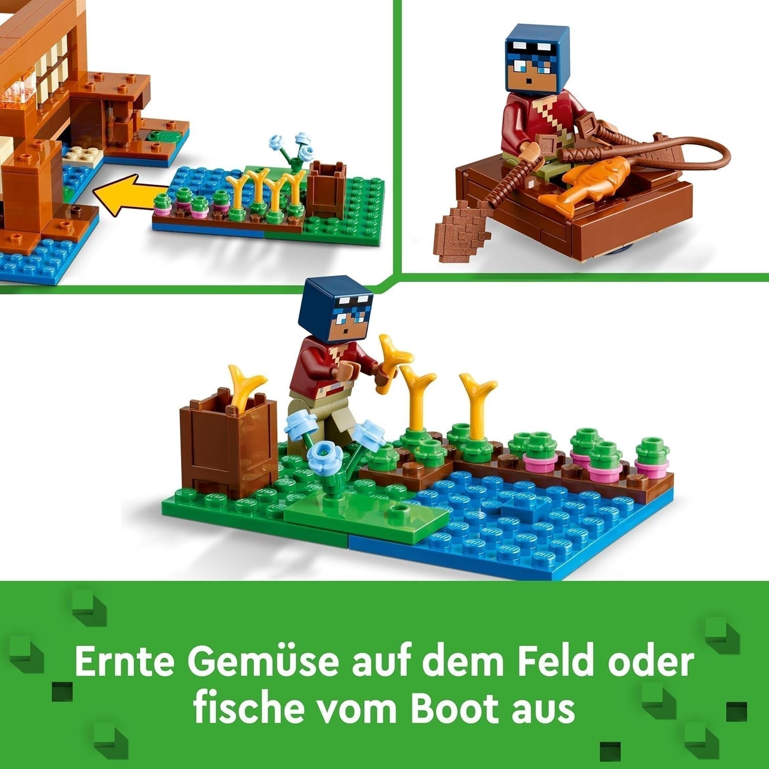 LEGO Minecraft La casa della rana, casa giocattolo con personaggi tra cui zombie, melma e uomo che sta annegando, più accessori come barca giocattolo e banco da lavoro, regalo per ragazzi e ragazze a partire da 8 anni 21256 Set da costruzione Besuche den LEGO-Store