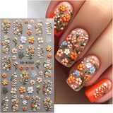 JMEOWIO 3D Nagelsticker Blumen Nail Art Sticker Self-klebend Nagelaufkleber 5D Stereoscopico Herbst Blumen Dekoration Nageldesign Zubehör 4 Blatt