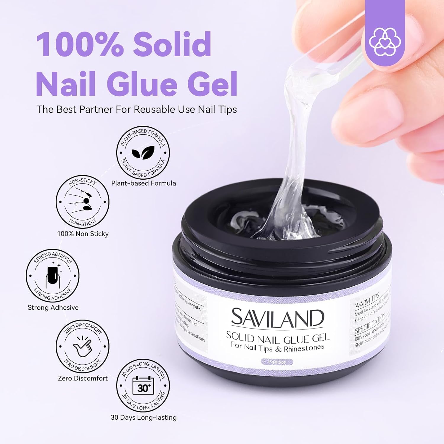 Saviland Colla solida per punte per unghie: 2 pezzi 15G Colla per unghie artificiali Colla extra forte Pressa sulle unghie Colla UV Gel Colla per unghie per donne Salone di casa Lampada UV/LED fai da te polimerizzata