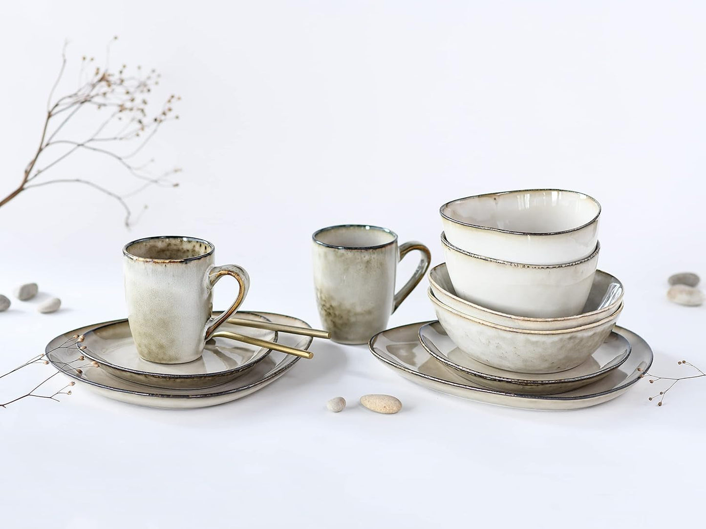 CreaTable, 23769, Serie CLOUDY, Sabbia, Set di stoviglie da 10 pezzi, Servizio combinato in porcellana, Lavabile in lavastoviglie e adatto al microonde, Produzione di qualità