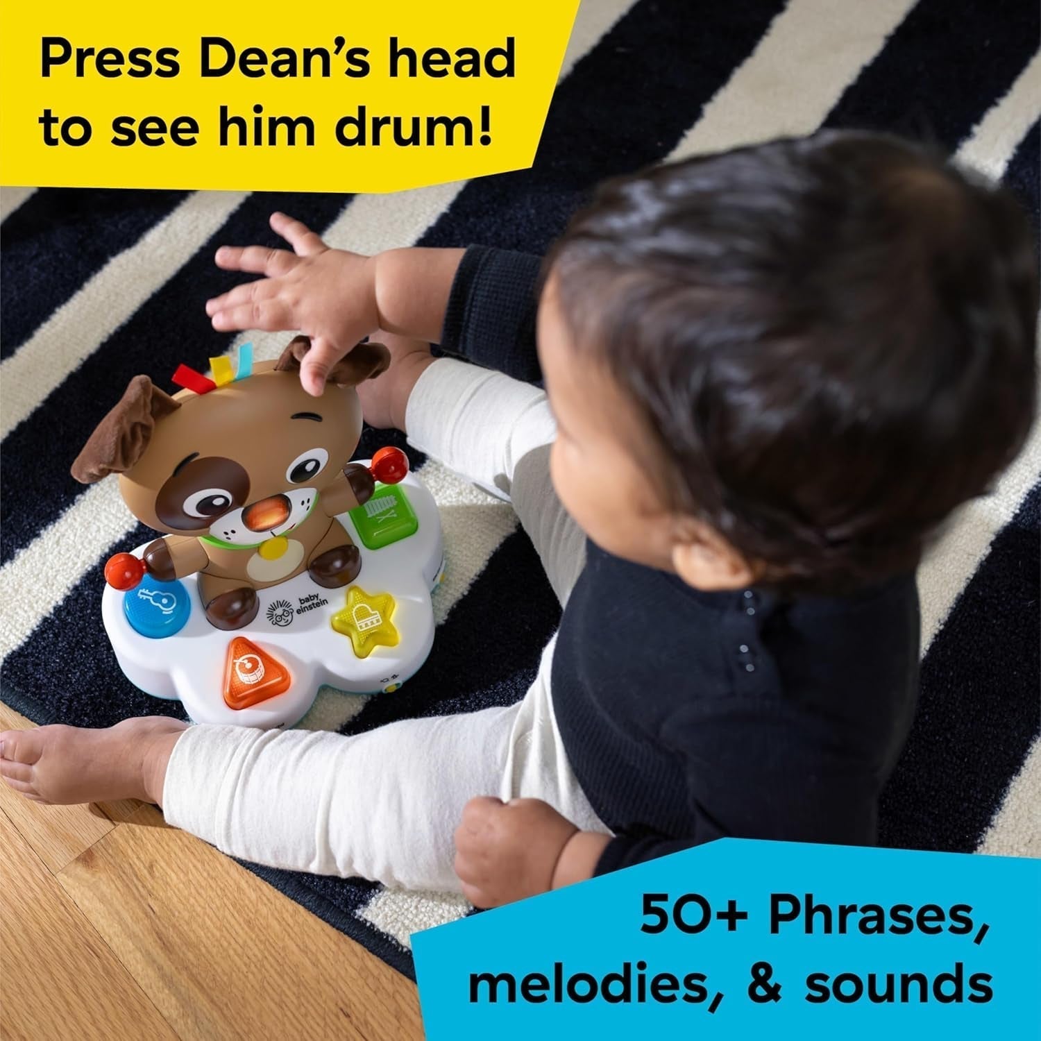 Baby Einstein, Drum & Learn Dean Giocattolo didattico musicale - Giocattolo multisensoriale per bambini, 2 modalità di gioco, colori, forme e strumenti, oltre 50 suoni, dai 6 mesi Giocattoli per bambini Naty Shop