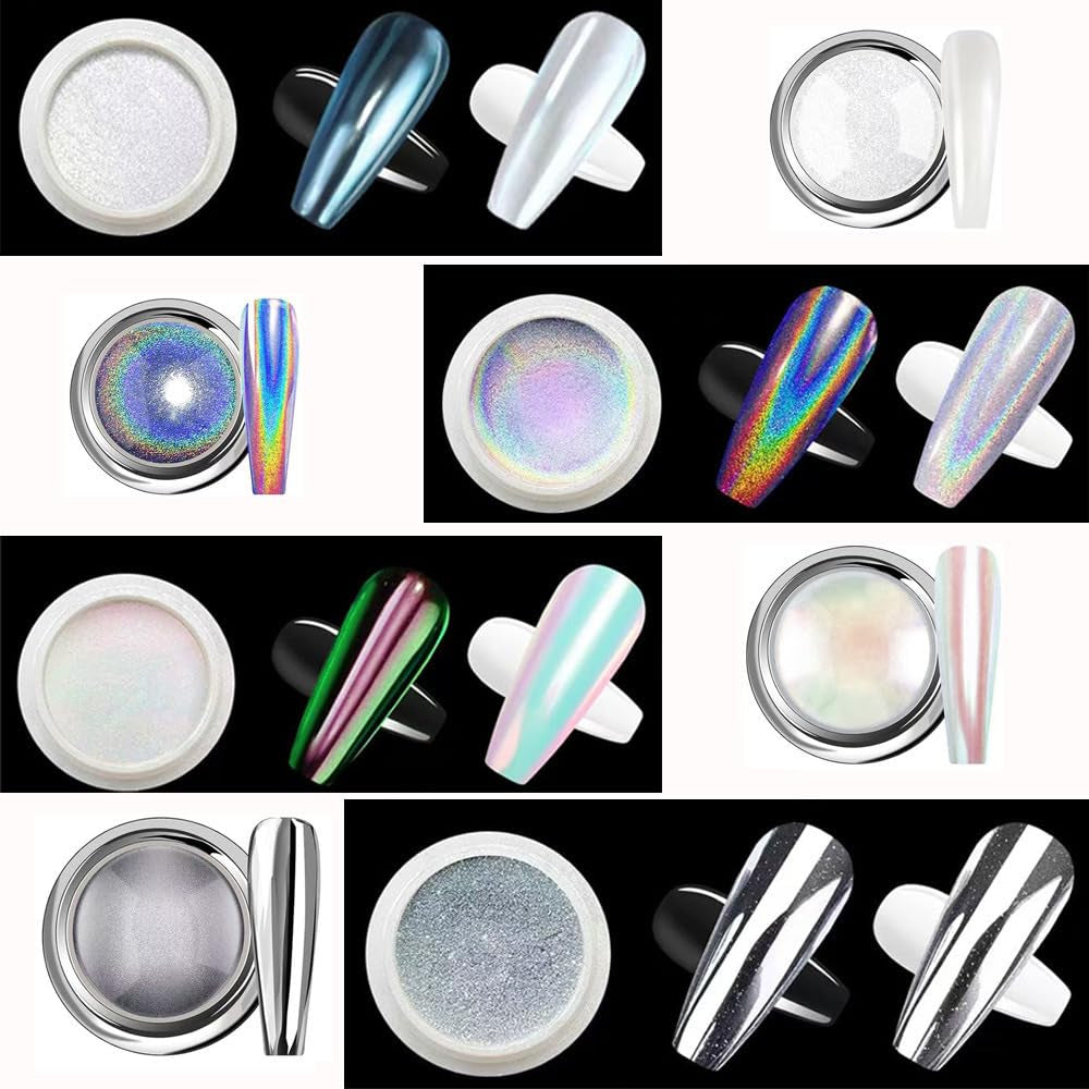 Polvere per unghie cromata Aurora Ice Shimmer Polvere di pigmenti cromati 4 pezzi Polvere cromata Nägel Nail Art Nageldesign