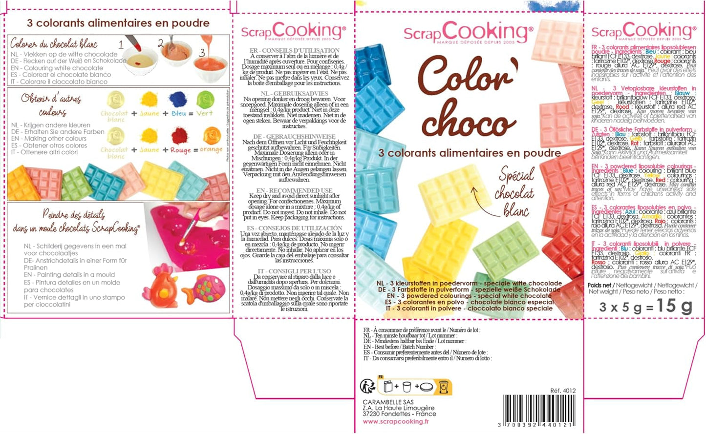 Vernice in polvere solubile in olio da cucina di scarto 4012, rosso, blu e giallo, peso 15 g, 3 pezzi, colorato
