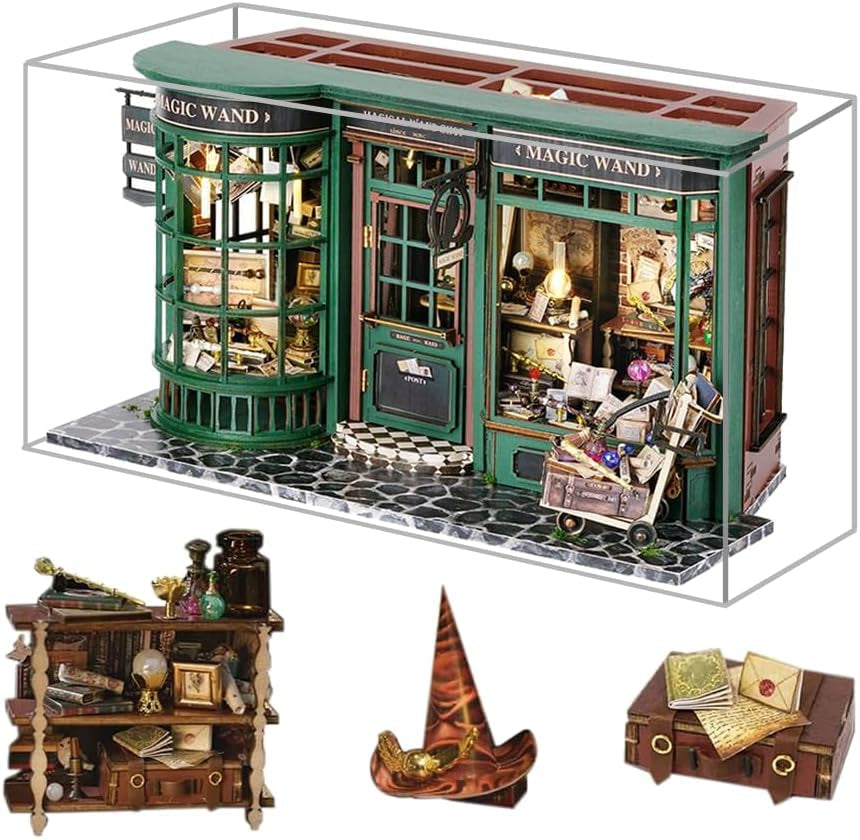 Magic Shop Casa delle bambole con copertura antipolvere Kit di mobili per casa delle bambole in miniatura fai-da-te Scala 1:24 Regalo creativo per bambini Adolescenti Regalo di compleanno