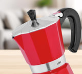 Macchina per caffè espresso Cilio Classico da 6 tazze | elettrico 480 W | Ø 11,5 cm Altezza: 25 cm | alluminio | rosso | piano cottura integrato | con funzione di ritenzione del calore e filtro riduttore | per viaggiare o campeggiare