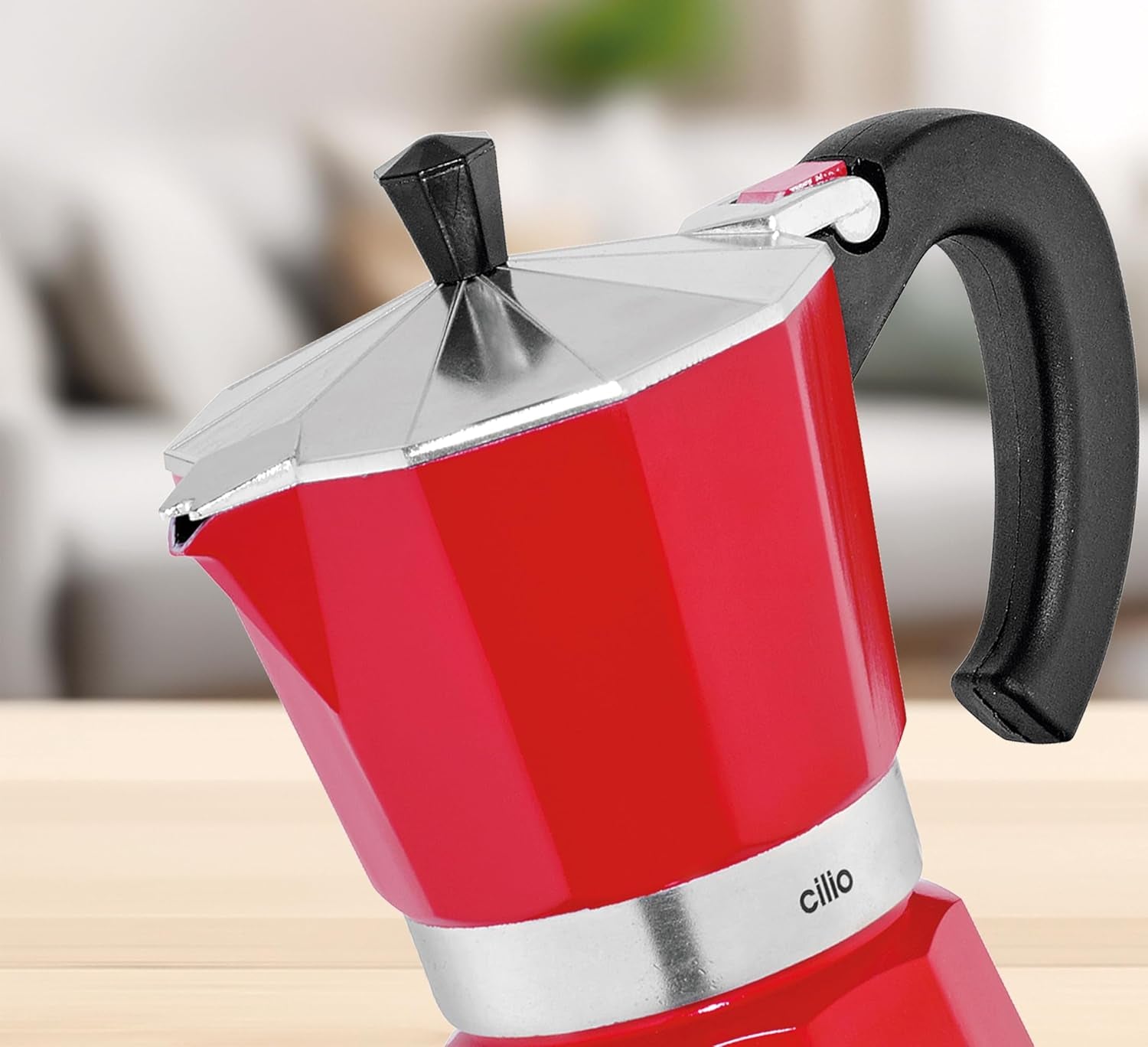 Macchina per caffè espresso Cilio Classico da 6 tazze | elettrico 480 W | Ø 11,5 cm Altezza: 25 cm | alluminio | rosso | piano cottura integrato | con funzione di ritenzione del calore e filtro riduttore | per viaggiare o campeggiare