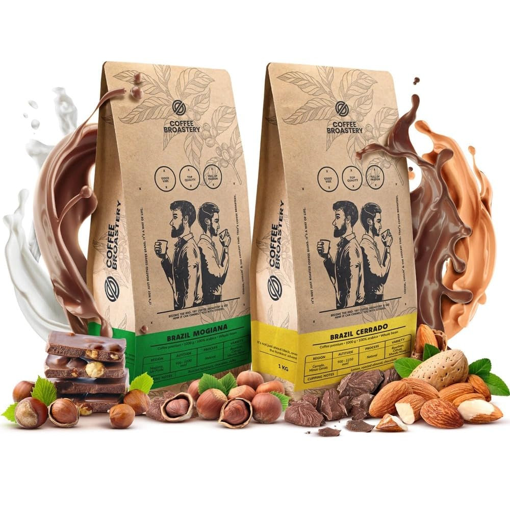Set di caffè in grani 2x1kg 2000g | Brasile Mogiana | Brasile Cerrado | Brasile | Caffè speciale | Appena fritto