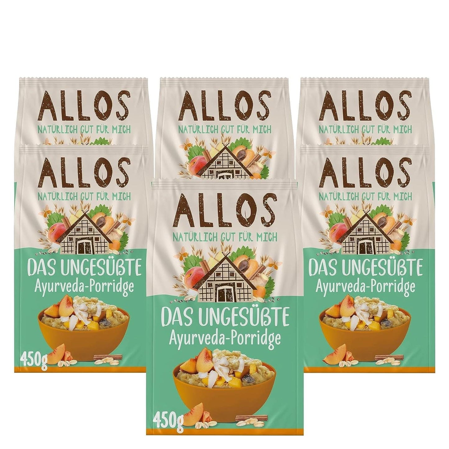 Allos Porridge di fichi e lamponi non zuccherato, Set 6 x 500 grammi Cereali Naty Shop Porridge Ayurveda