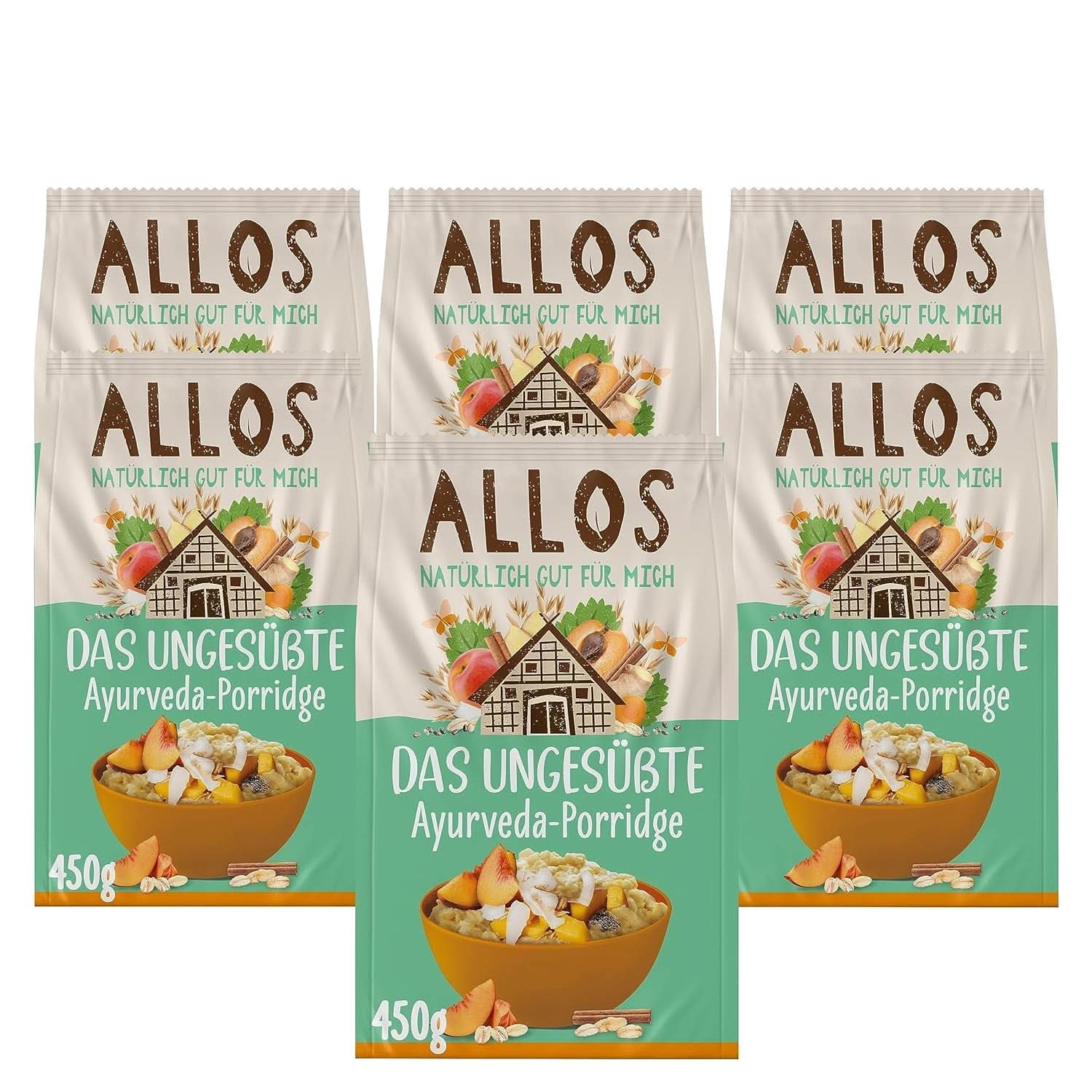Allos Porridge di fichi e lamponi non zuccherato, Set 6 x 500 grammi Cereali Naty Shop Porridge Ayurveda