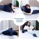 INFANZIA cuscino da lettura con braccioli, memory foam, supporto ergonomico per divano e letto, blu navy