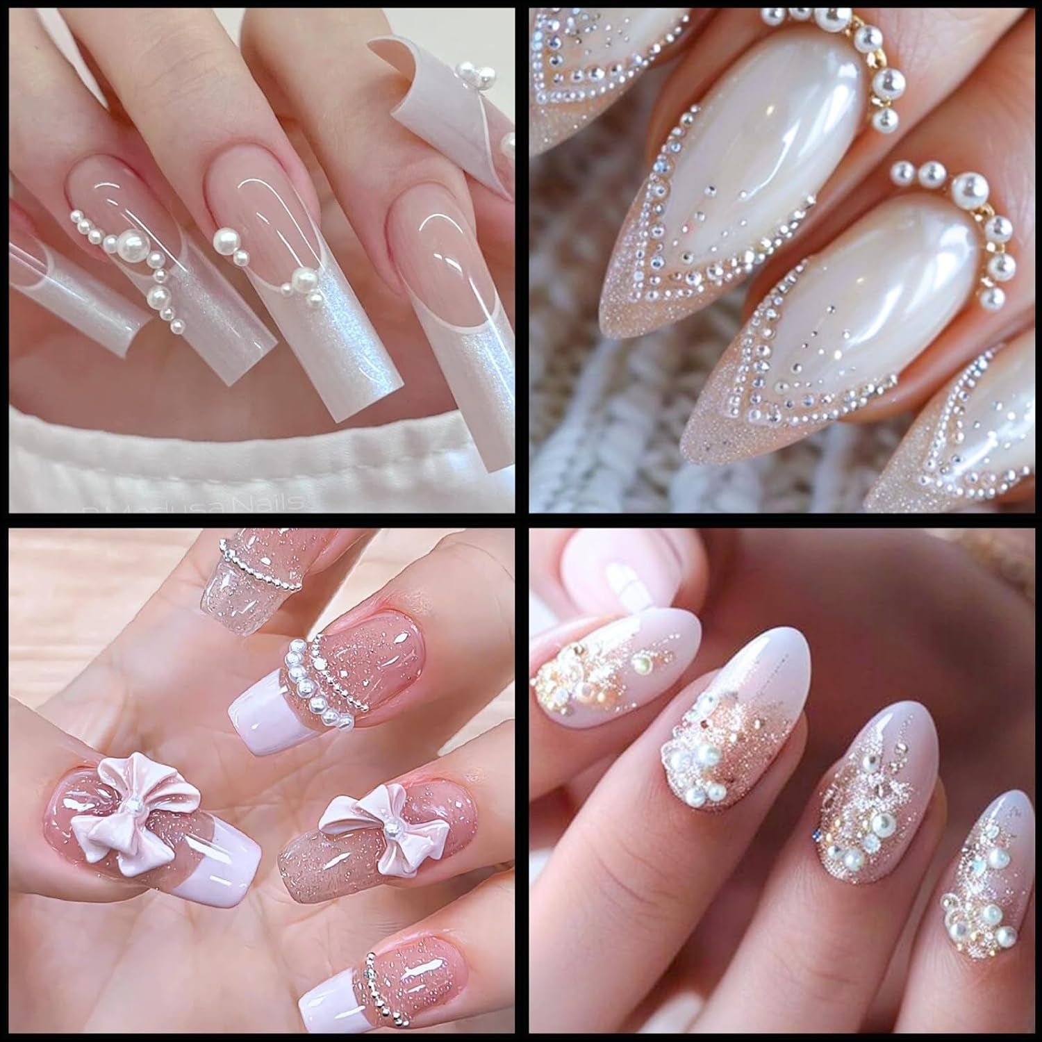 12 Größen Nail Art Perlen, Flache Perlen, Nail Art Accessori, Halbkreis Nagelperlen, Weiße Nail Charms Und Glitzersteine ​​​​Nägel Für Nail Art Design, DIY Basteln, Alltag, Hochzeit (2 Boxes)