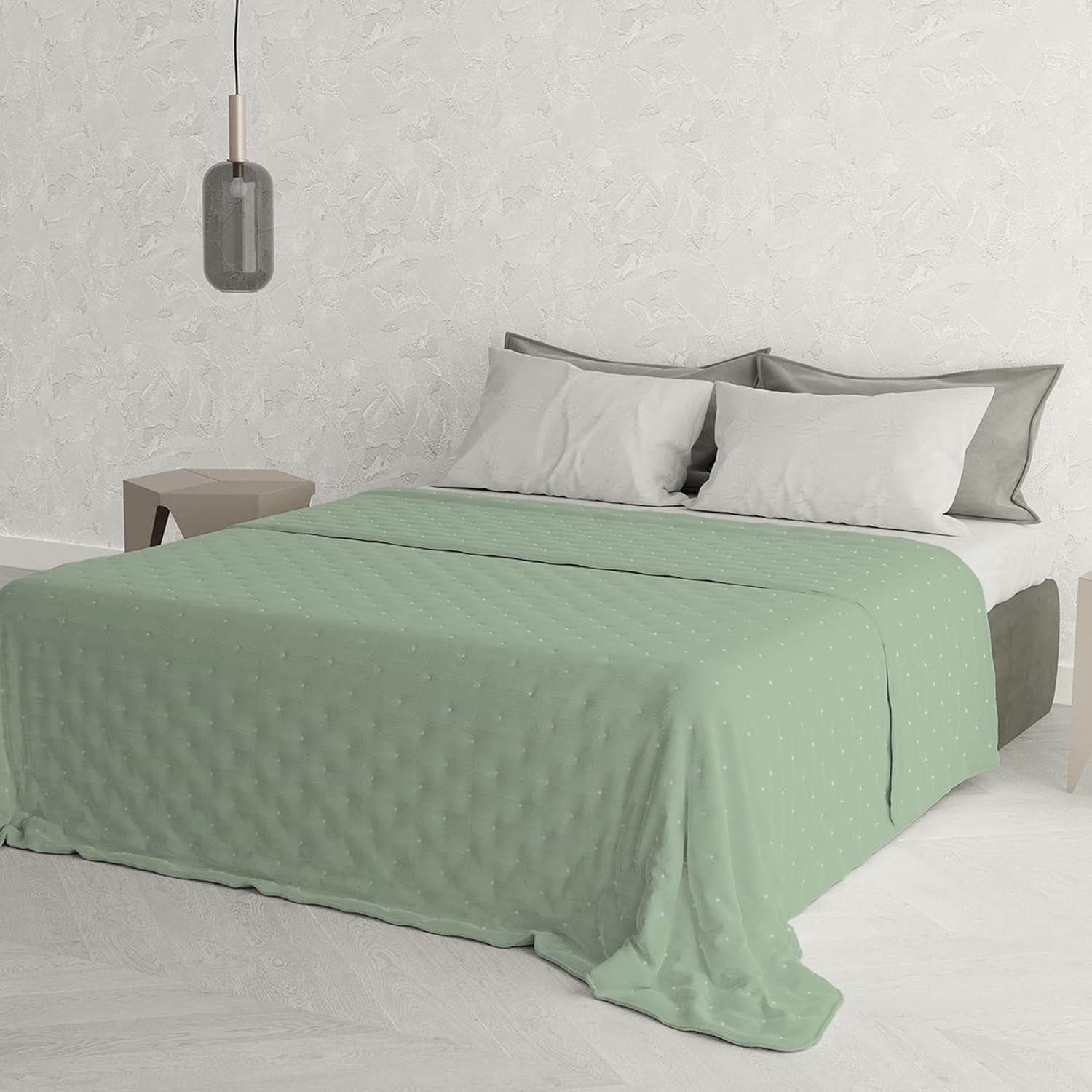 Trapunta estiva biancheria da letto italiana CHIC, microfibra, MATRIMONIALE 250X250Cm, verde chiaro Trapunte e trapunte Naty Shop