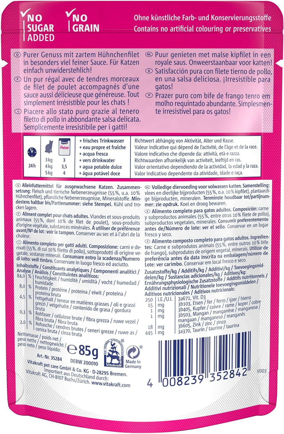 Vitakraft Poésie Délice, Nassfutter Katze, Katzennassfutter in salsa, con pollo, Vorratspackung, ohne Zusatz von Zucker und Getreide (23x 85g)