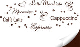 Wandtattoo Kaffee-Sorten I braun I Herz Kaffeetasse Kaffeebohnen Küche Esszimmer Adesivo Aufkleber Wandaufkleber Wandsticker G006