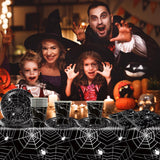 Set di posate di carta Halloween Spider da 49 pezzi, comprensivo di piatti, tovaglioli, bicchieri e tovaglia. Set stoviglie nero con piatti dessert, tovaglioli e bicchieri.