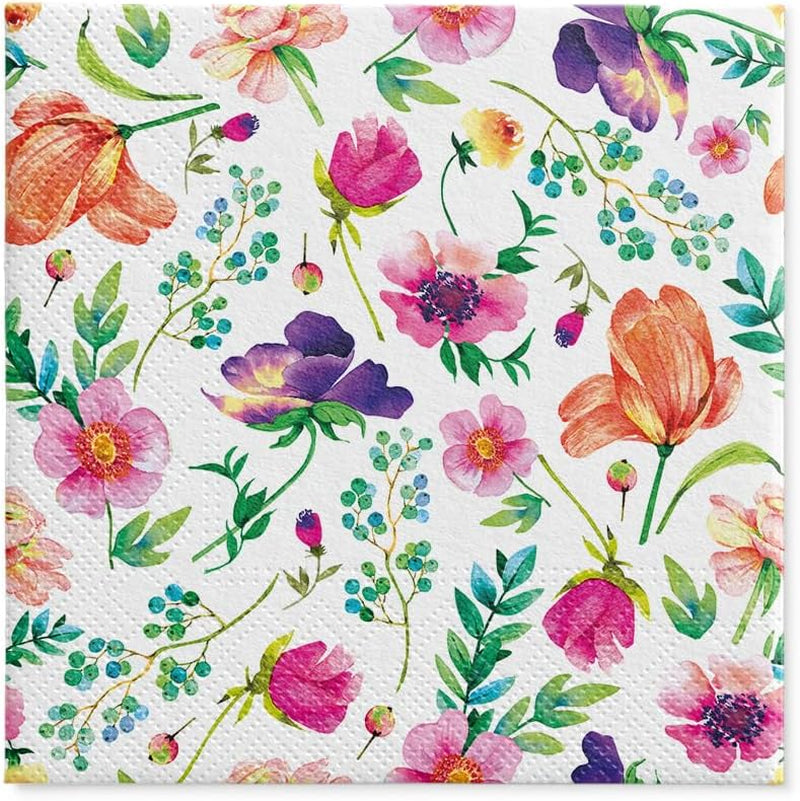 PAW - Tovaglioli 3 Veli (33 X 33 Cm) I 20 Pezzi I Perfetti per Compleanni, Feste, Matrimoni, Comunioni e Festività I Decorazioni per la Tavola Tovaglioli di Carta Colorati - Fiori Colorati Flora I Composizioni Floreali
